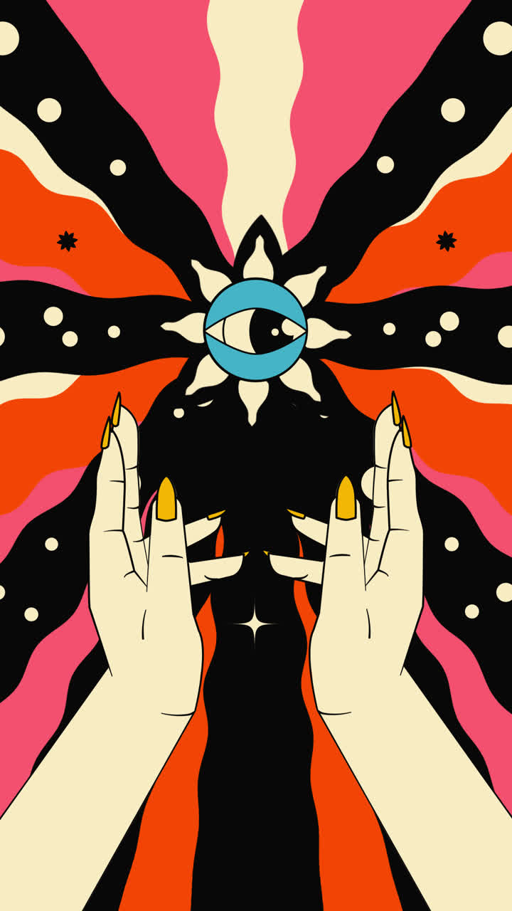 Motion Graphic of Hand drawn groovy psychedelic cover pack