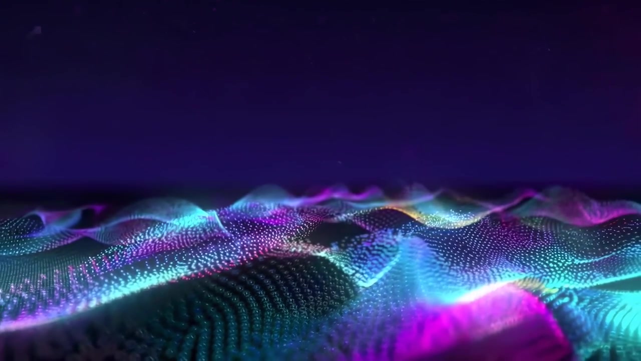 Dynamic Digital Waves of Glowing Colorful Particles