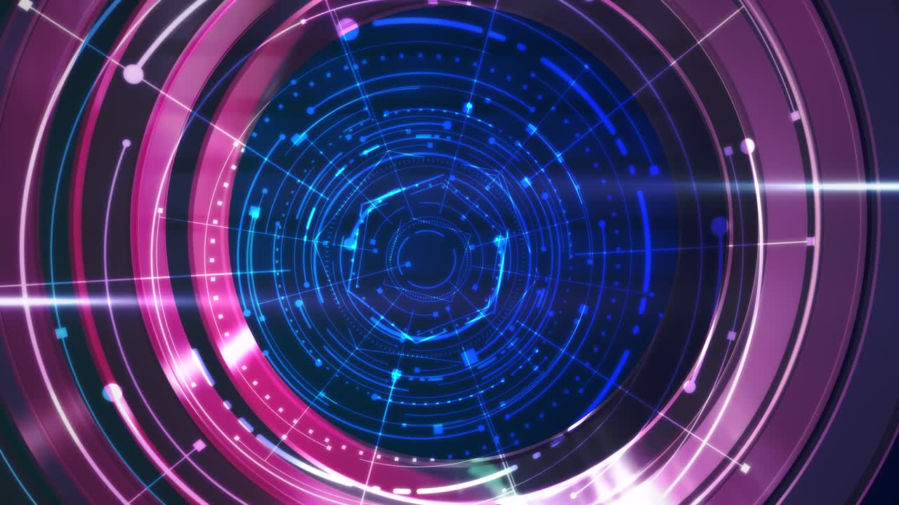 gráfico futurista con líneas púrpuras y elementos hud