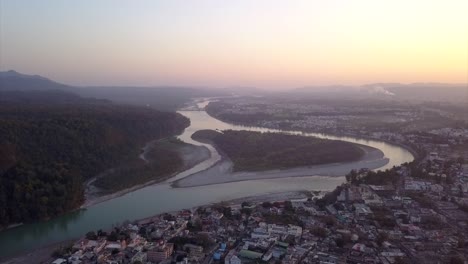 AERIAL:-Ganga-river-in-Rishikesh-India