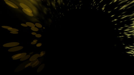 Animation-of-glowing-circle-of-yellow-light-trial-with-copy-space-on-black-background