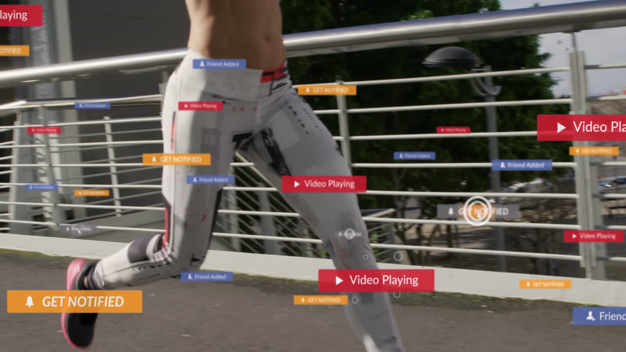 Digital composite animation showcases a female athlete running in a city.