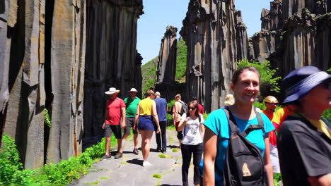basalt columns with tourists