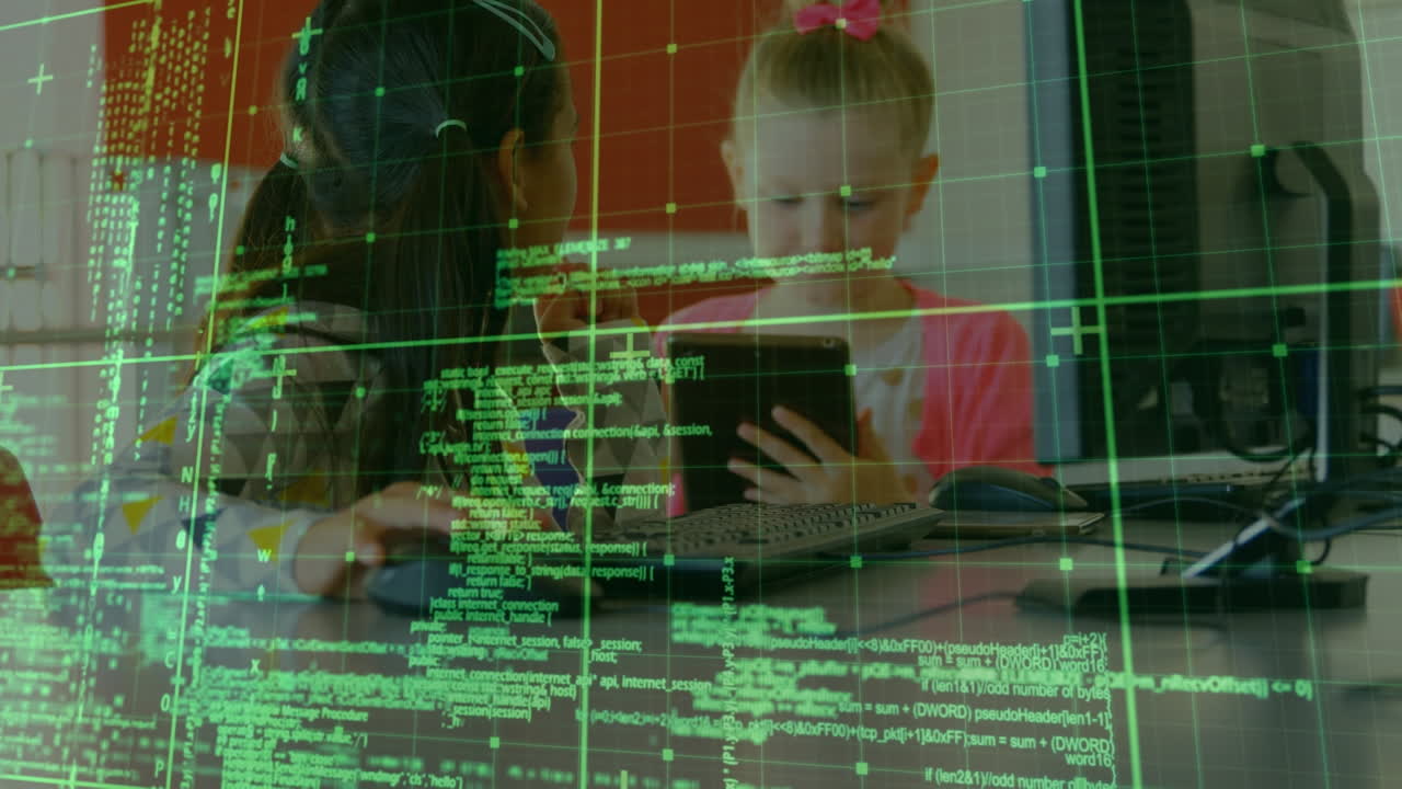 animación de la interfaz digital sobre niñas escolares diversas