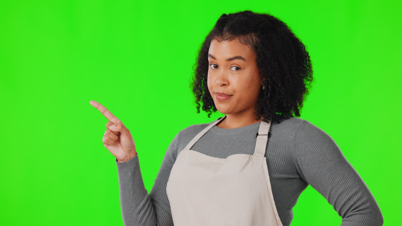 Woman in Apron Pointing