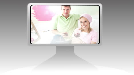 montaje de una pantalla en movimiento que muestra imágenes de pareja