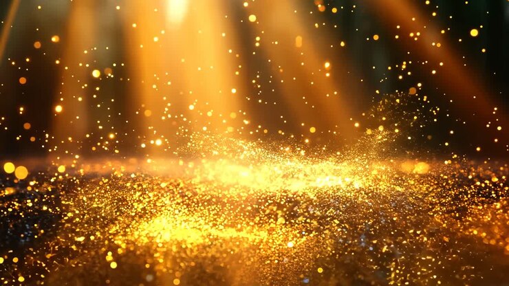 A bright, sunny day with a lot of light shining on the ground. The light is reflected in the ground, creating a sparkling effect