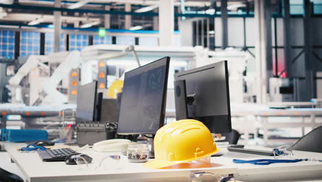 PC display in empty photovoltaics factory used for monitoring system performance