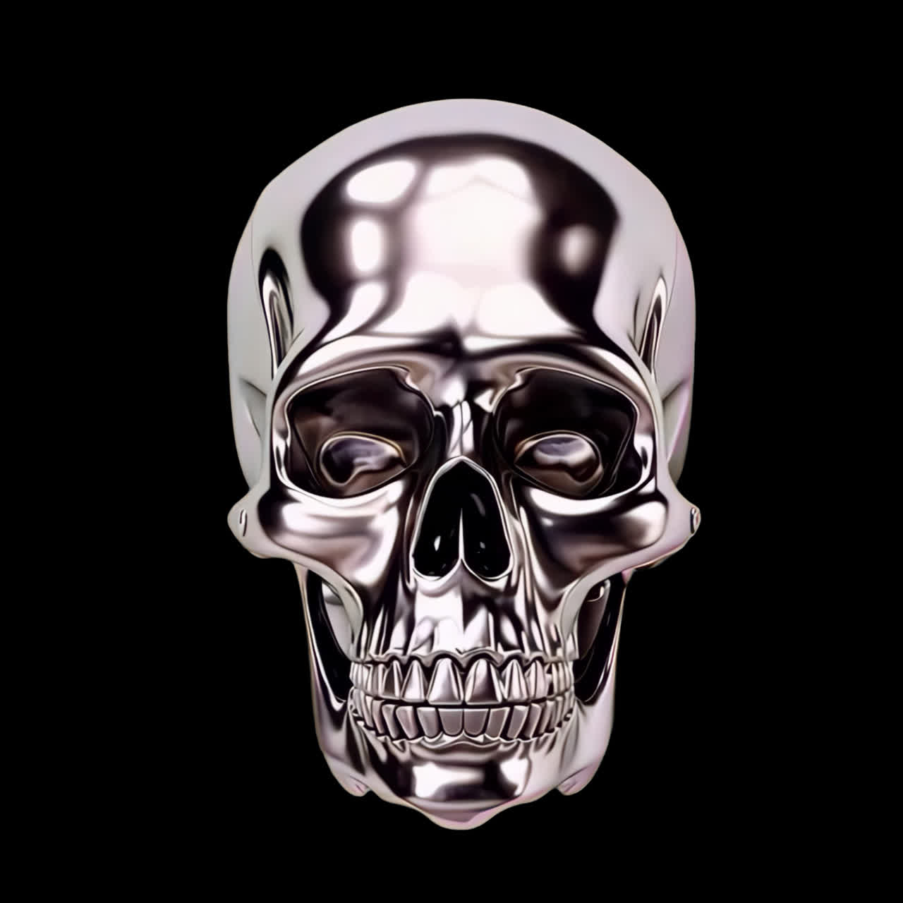 Shiny chrome skull animation isolated asset, transparent 4K video, alpha channel, ProRes 4444
