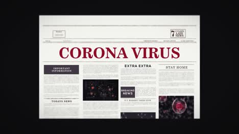 Rotating-Corona-headline-on-a-newspaper-on-black