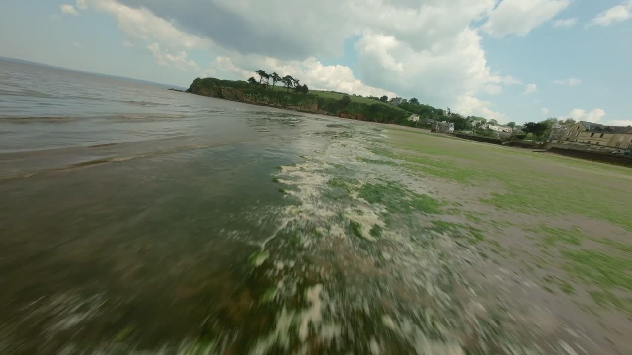 Coastal Town Of Plage Du Ris Beach In Douarnenez Bay, Brittany France. FPV Shot