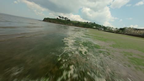 Coastal Town Of Plage Du Ris Beach In Douarnenez Bay, Brittany France. FPV Shot