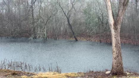 heavy rain on a pond during autumn