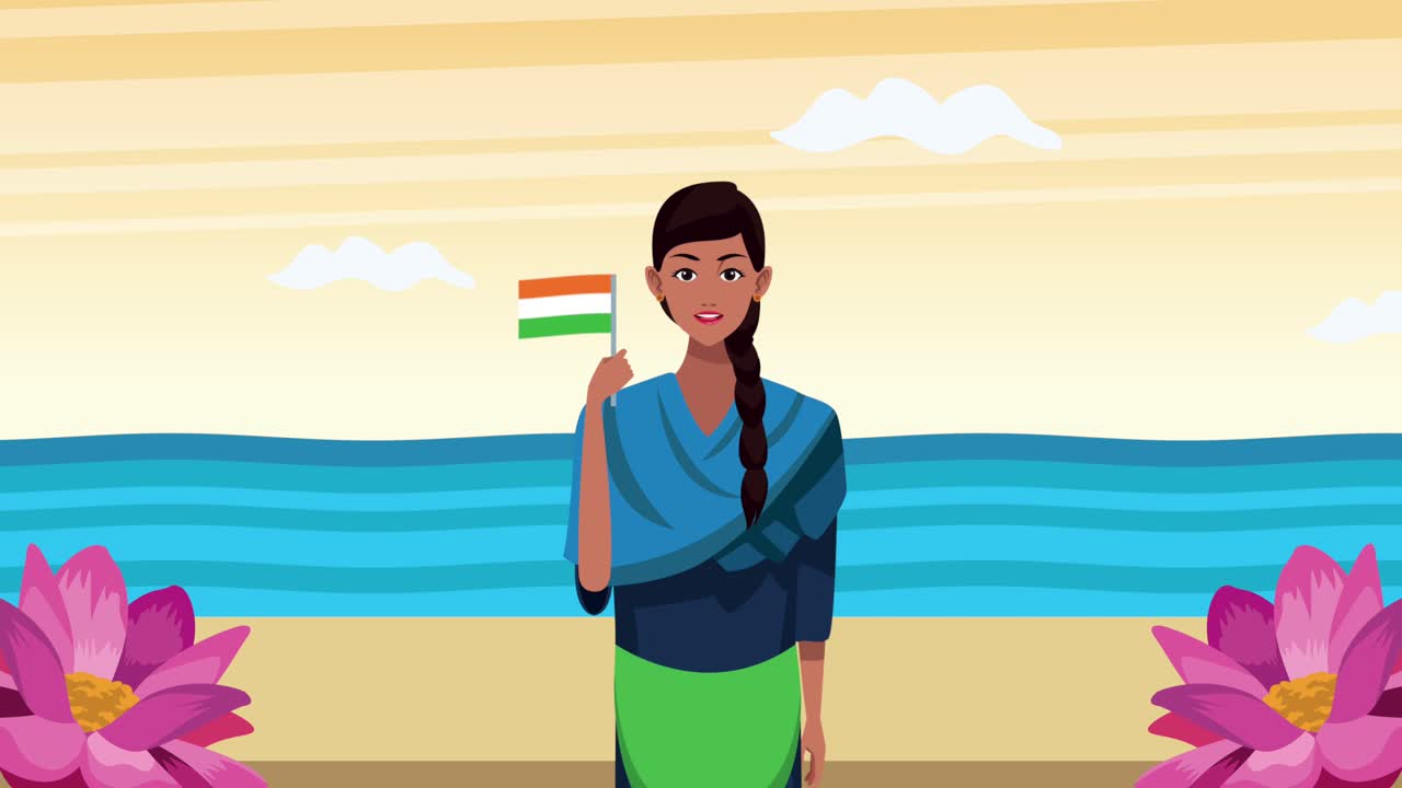 india celebration day with woman waving flag