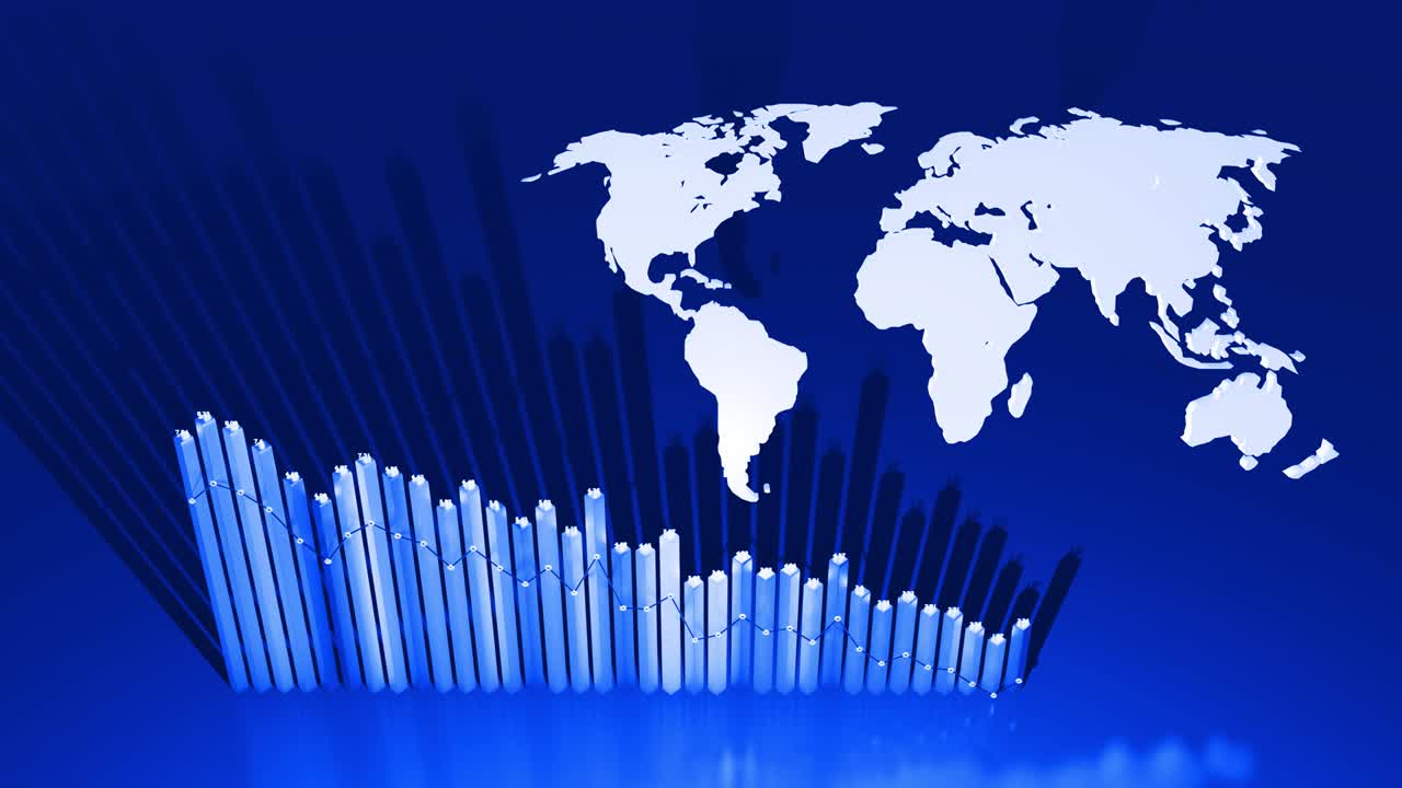 추상적인 아름다운 열은 그래프를 형성하고 세계 지도와 함께 정보 패널을 형성합니다. 분석 쇼를 위해 루프 된 bg. 세계 데이터, 추상적인 통계, 정보 bg.