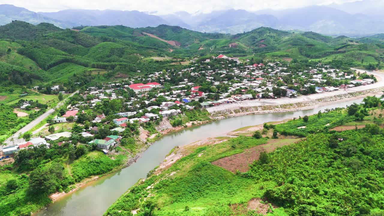 Aerial View Jib of the City and the River in Lam Dong