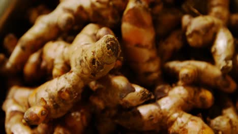 Close-up-of-ginger-in-basket-at-supermarket-4k