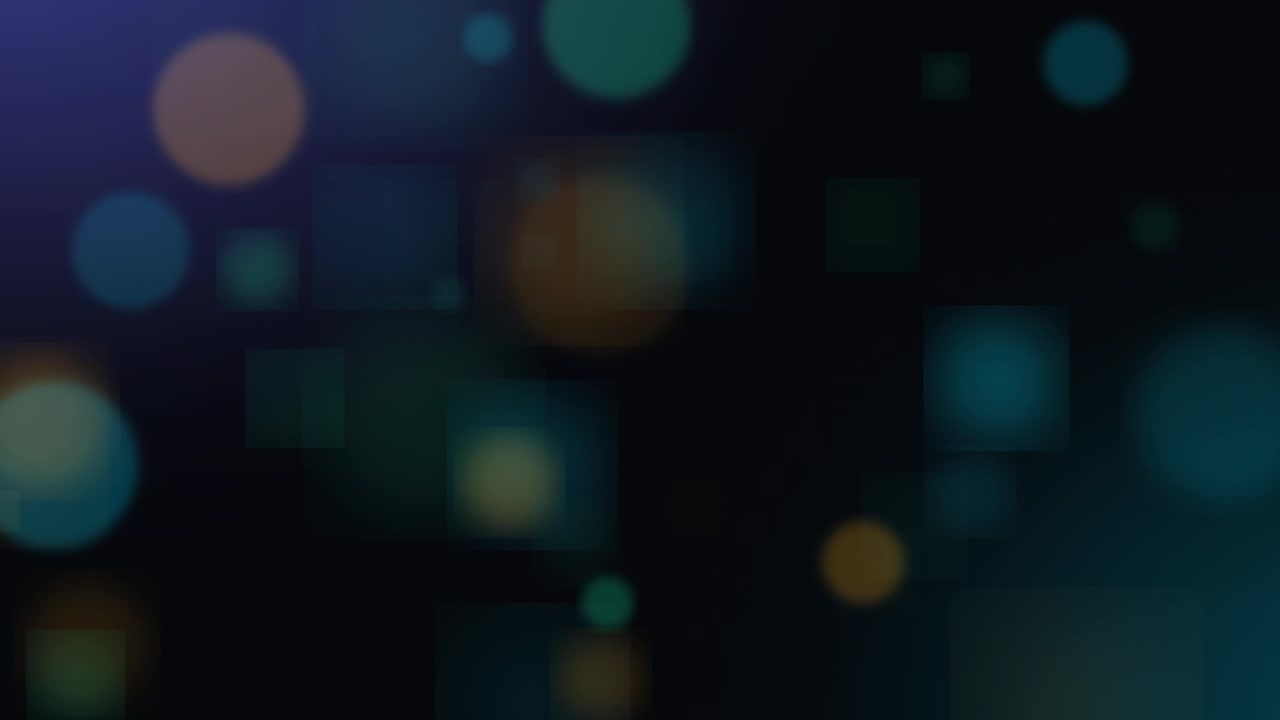 Sfondo astratto in movimento con cerchi e quadrati bokeh fluttuanti