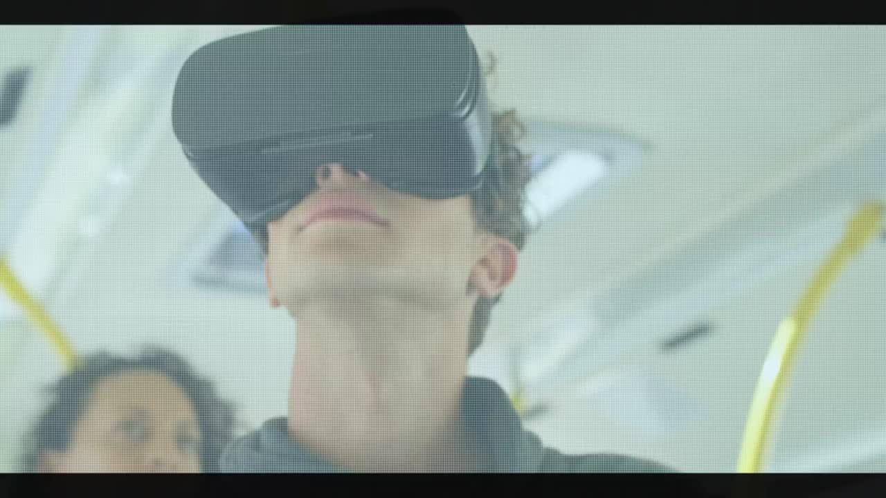 Animation of scope scanning and data processing over man wearing vr headset