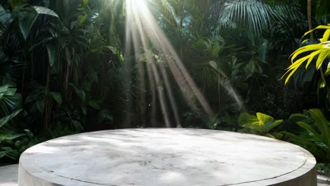 una plataforma de hormigón en el medio de una selva verde exuberante