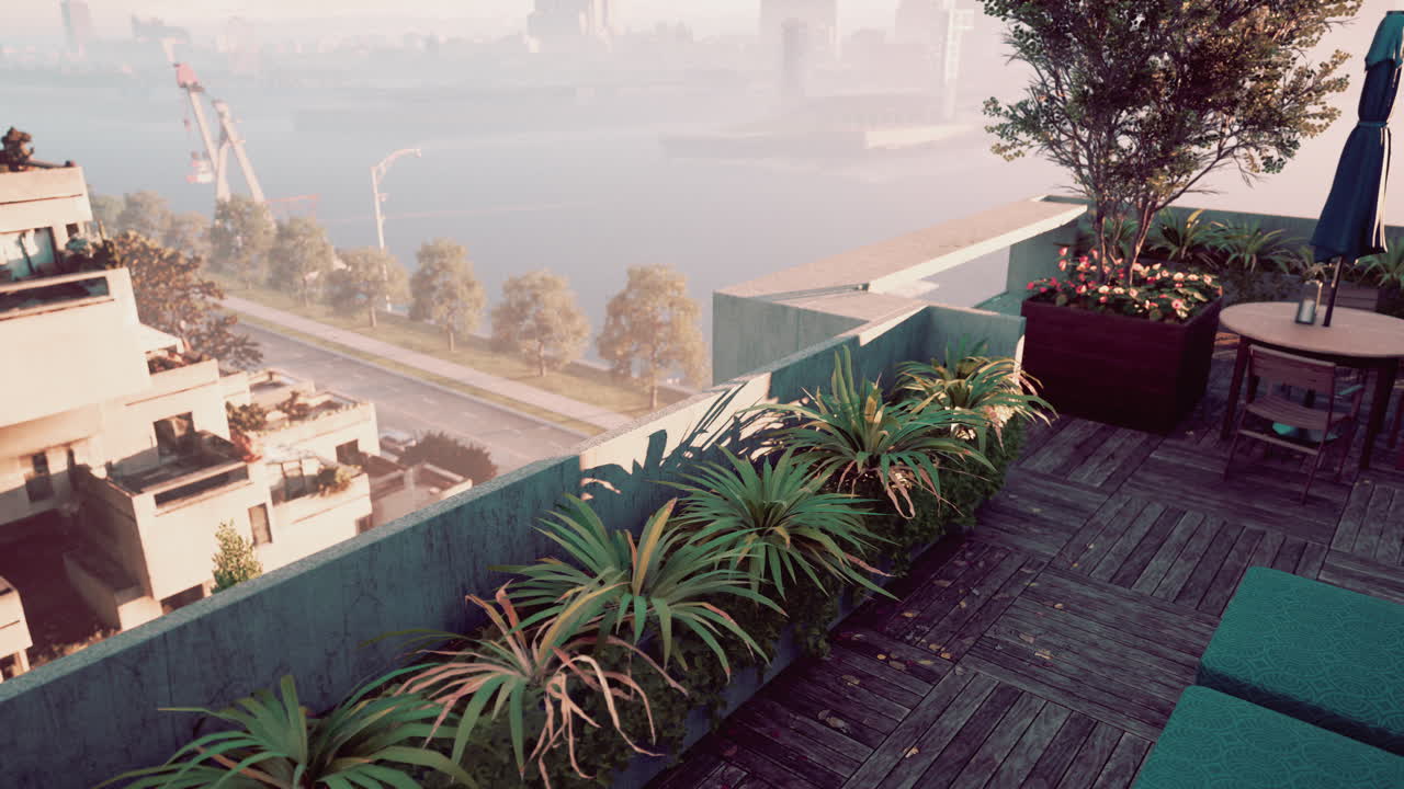 una hermosa vista desde un jardín en la azotea de la ciudad