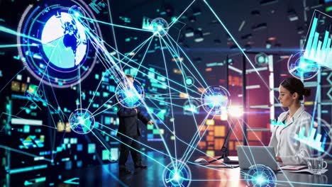 colaboración global en un entorno empresarial futurista