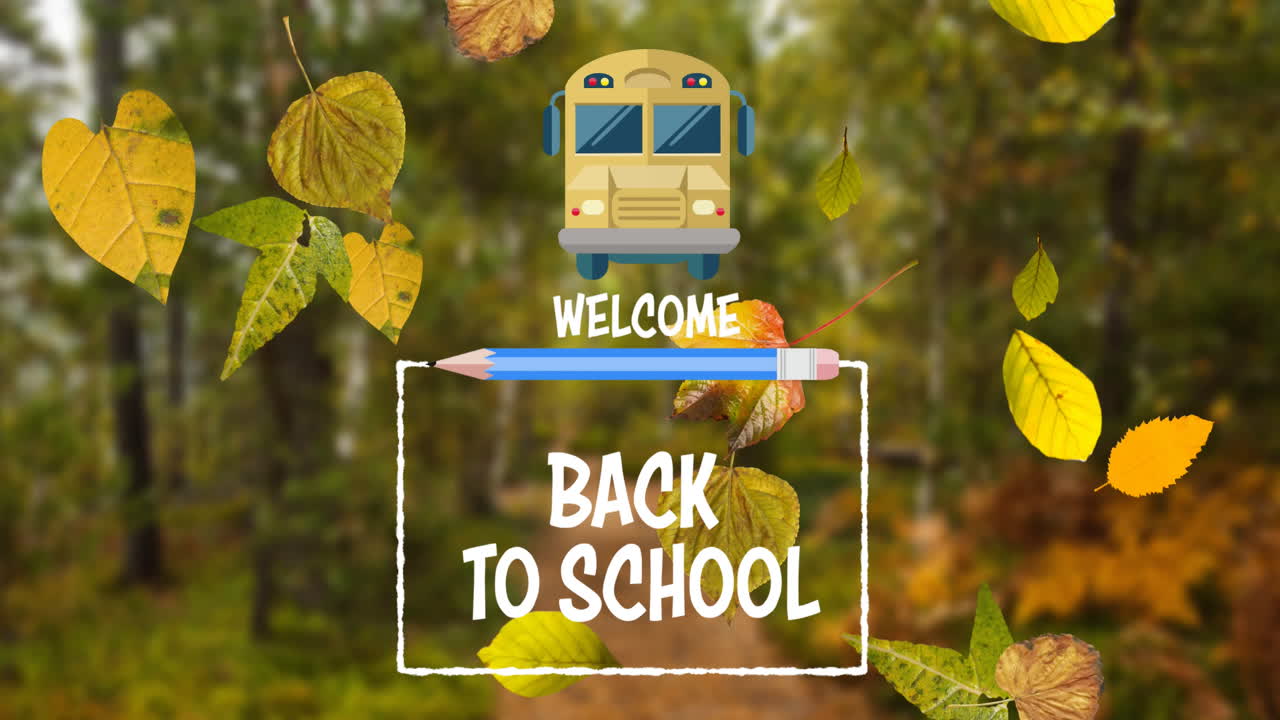 학교에 다시 오신 것을 환영합니다. 배경에는 숲이 있습니다.