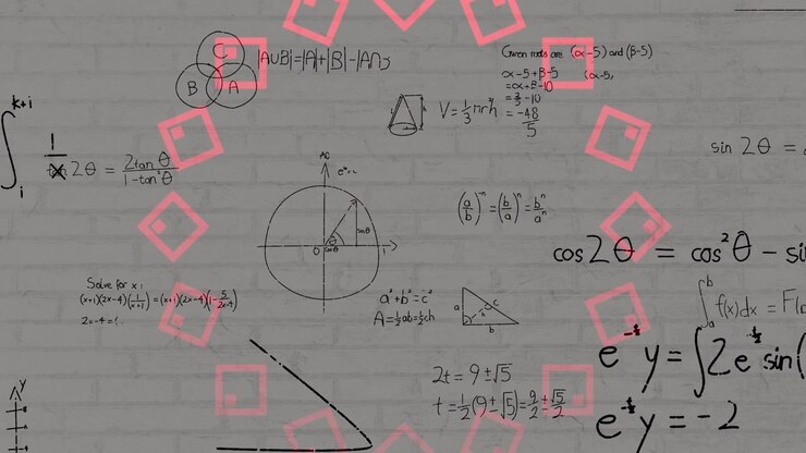 Animation of mathematical formulas over grey background