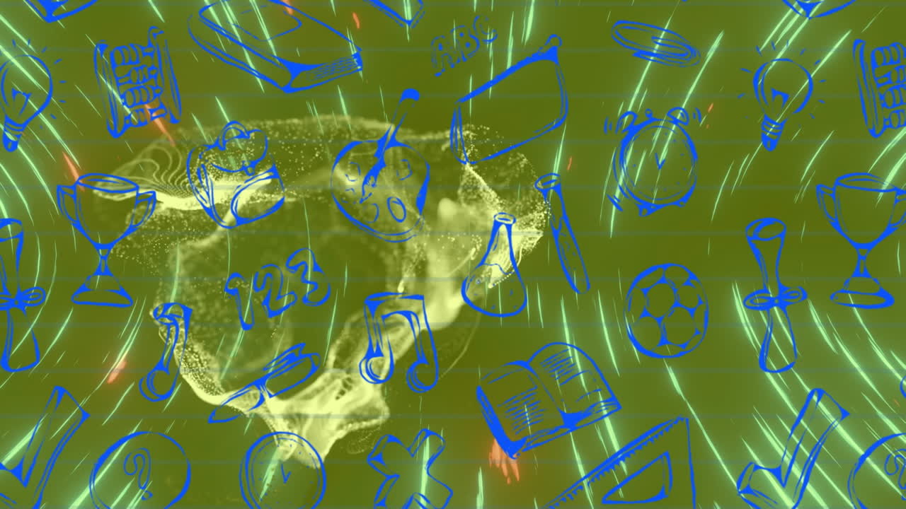 анимация школьных предметов и энергии на зеленом фоне