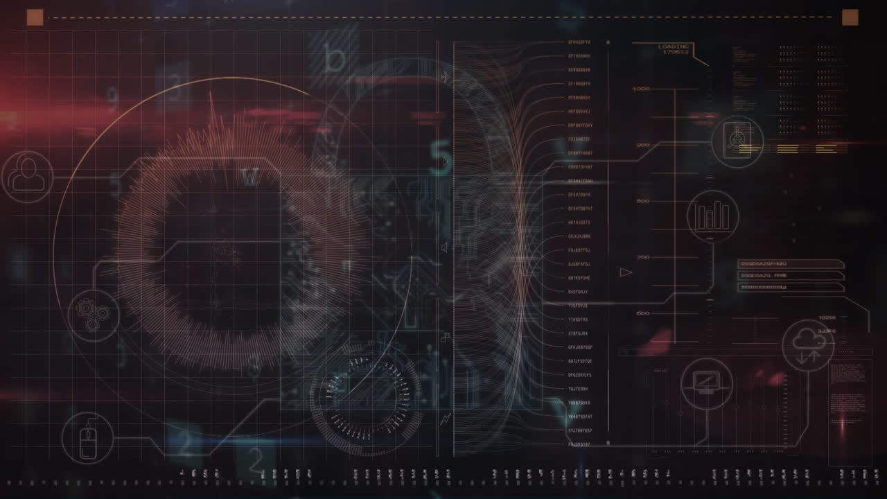 Animation of circle, abstract pattern and multiple texts over circuit board pattern in padlock