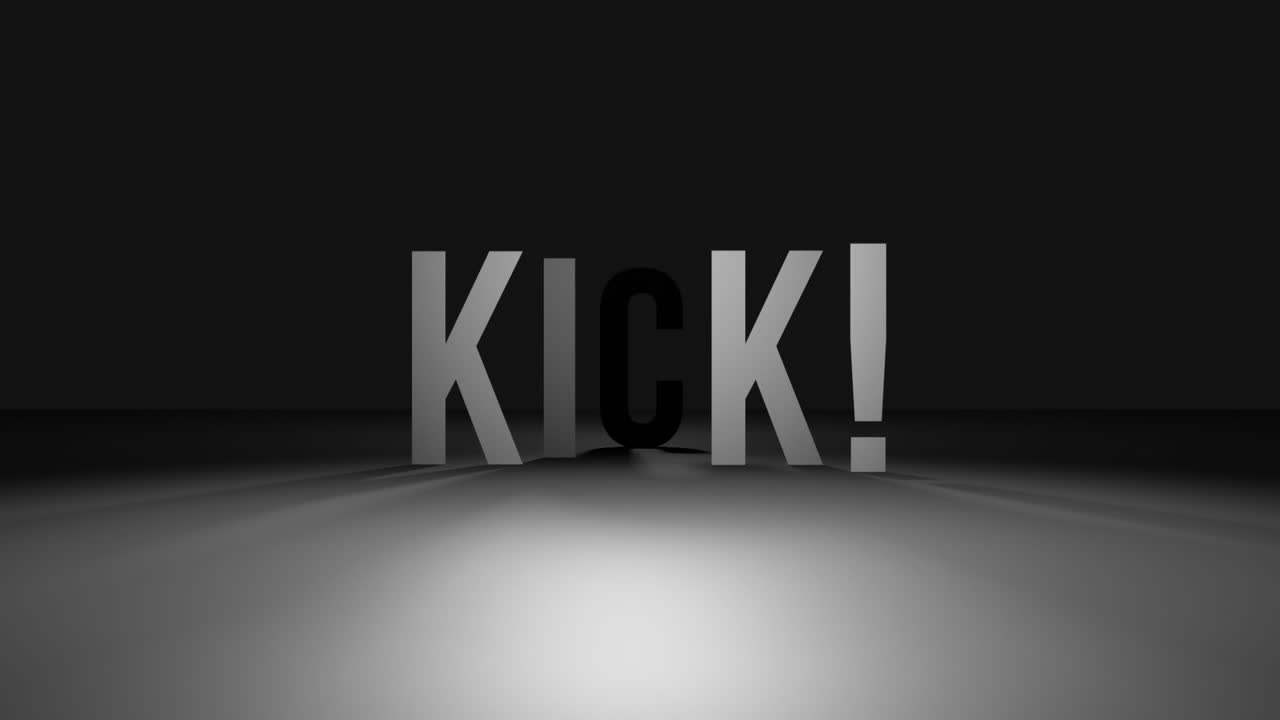 Animation of white kick text on black background