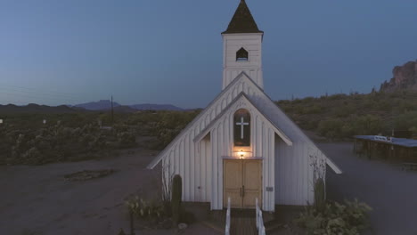 aerial - small chapel in abandoned old west town