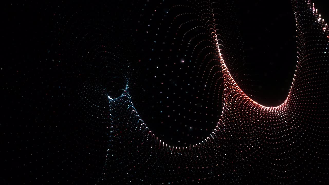 Abstract seamless loop of mesh glowing blue orange dot digital luxurious sparkling wave particles flow background,Motion of digital data flow.big data background concept.Cyber or technology background