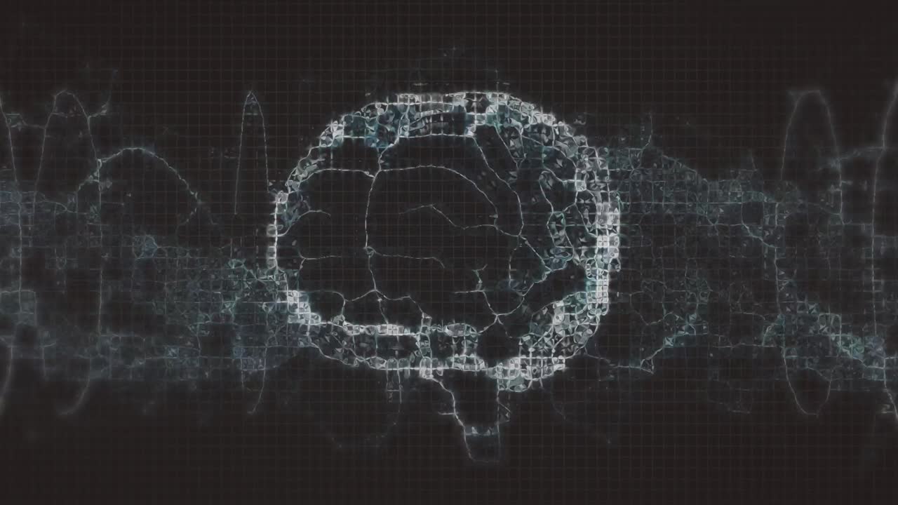 Animation of moving shapes and brain on black background