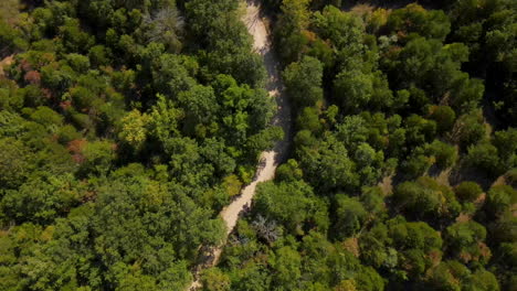 Schotterstraße,-Die-Sich-Durch-Den-Wald-Im-Ländlichen-Missouri-Schlängelt,-U