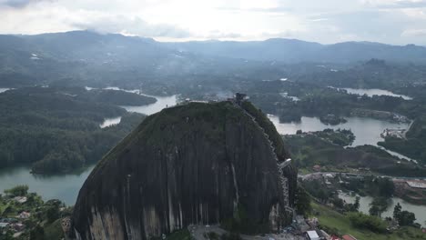 aerial view from a drone of la piedra del penol and the guatape reservoir near medellin, antioquia, colombia