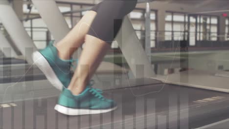 animación del procesamiento de datos sobre una mujer corriendo en una cinta de correr