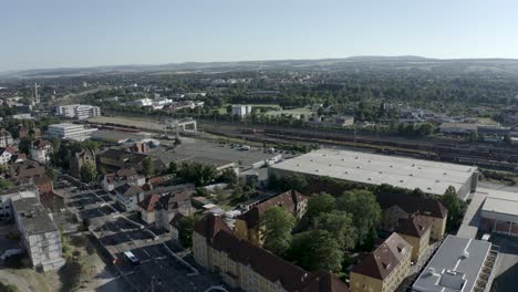 drone aerial views of göttingen in soft sunlight, germany, europe