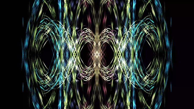 Abstract multi-colored lines in a kaleidoscope pattern for celebration, dance, party, stage show, concert or title copy space