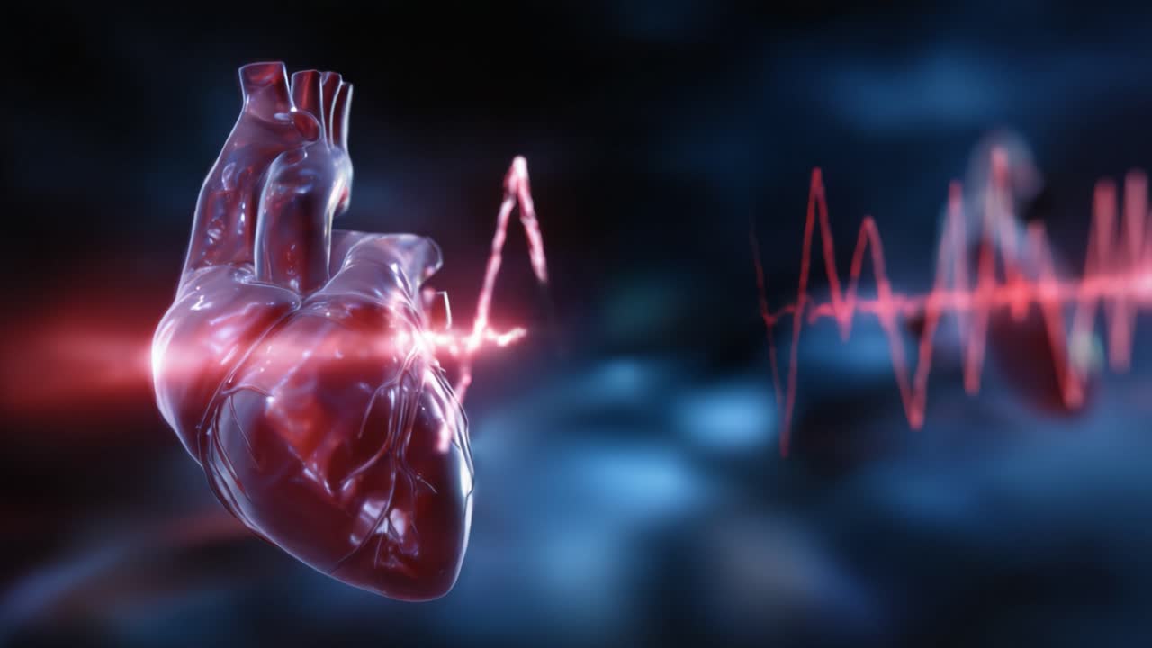 A captivating visualization of a human heart with an electrocardiogram waveform, symbolizing the pulse of life in stunning realistic 3D rendering