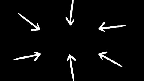 animation of six white arrows pointing inwards on black background