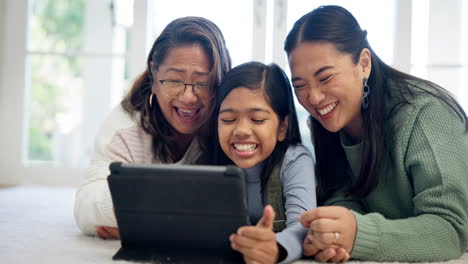 Family,-girl-and-grandmother-on-tablet-selfie