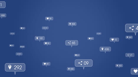 animación de iconos y números de redes sociales sobre fondo azul