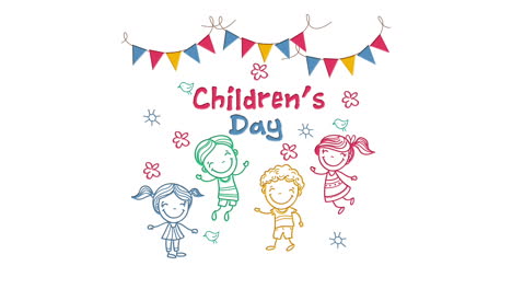 children's day | text and lovely kids colored sketches and children playing animation on white background | happy kids | jp