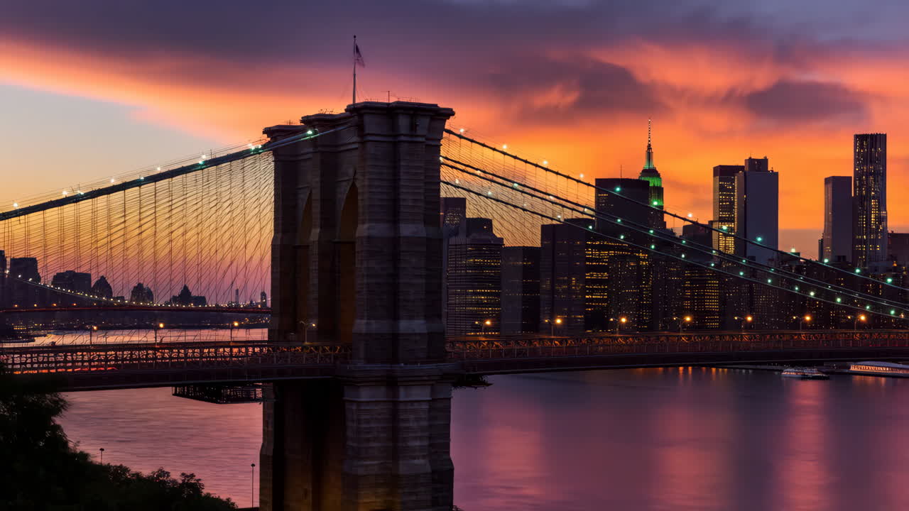 Brooklyn Bridge and Manhattan Skyline at Sunset