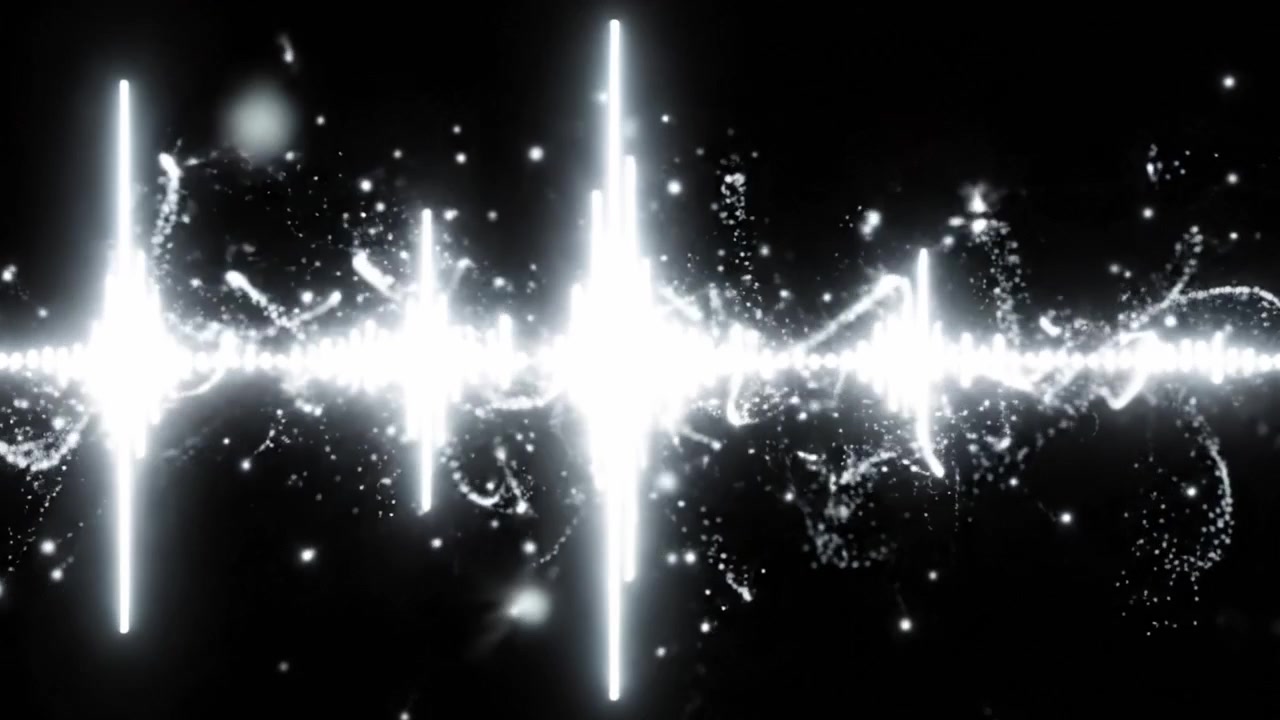 Una visualizzazione ipnotizzante di onde sonore catturate su due fotogrammi, che evidenzia il flusso e le dinamiche dell'acustica in un'ambientazione con sfondo scuro.