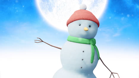animation of snow falling over snowman waving hand