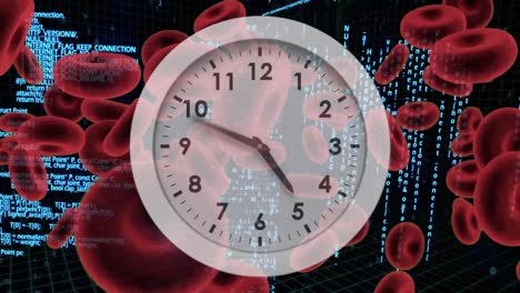 white clock with red blood cells and program codes