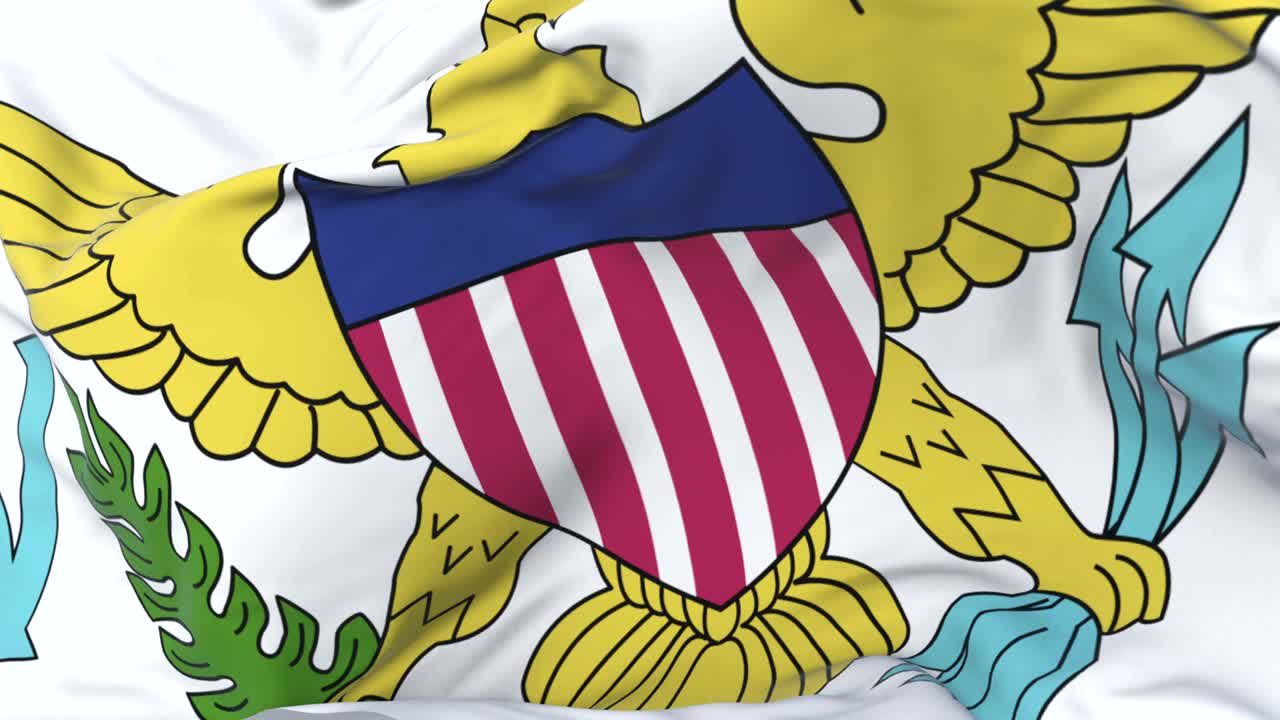 las islas vírgenes de los estados unidos agitan la bandera al viento lentamente con el cielo azul, bucle