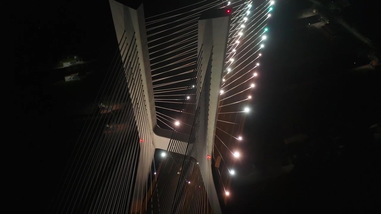 Aerial view of the Rędziński Bridge at night. Wroclaw, Poland.